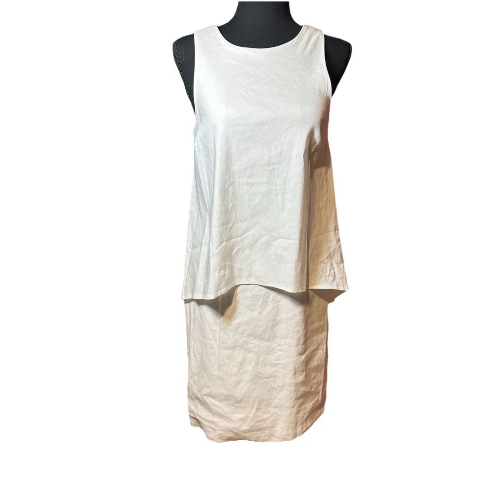 Linen Blend Antonio Melani White Shift Tiered Dress Preppy Cocktail Sz 4 Lined